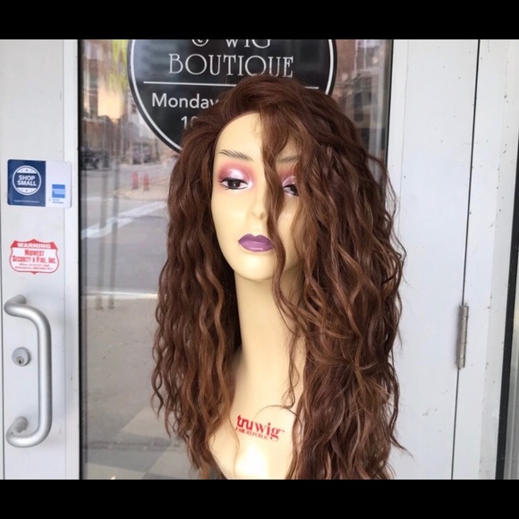 Copper Brown Curly long Swisslace Lacefront wig - Picture 3 of 9